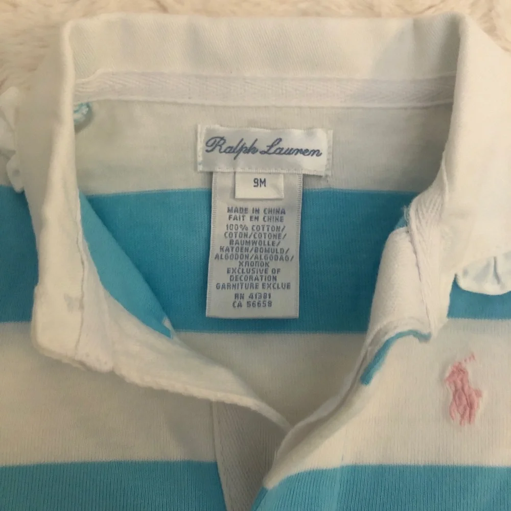 Ralph Lauren Blue and White Striped Ruffle Dress with Matching Bloomer